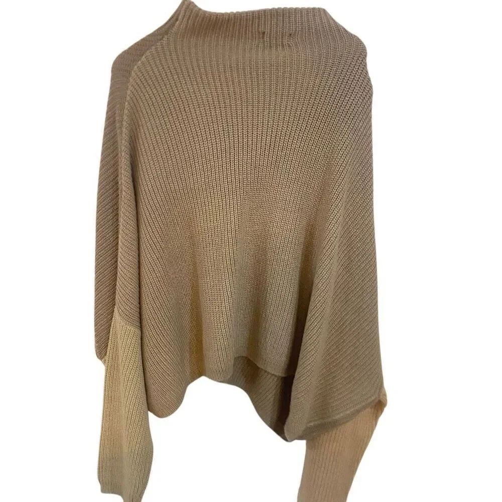 Prettylittlething XL dohlman sleeve 2 tone over sized knit sweater tan